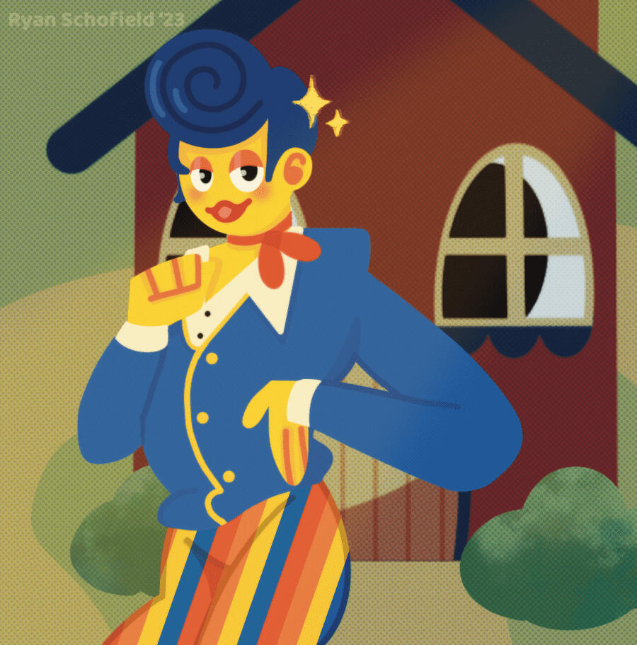 Digital illustration of Wally Darling from Welcome Home. He poses confidently and stares at the screen in a playful manner.